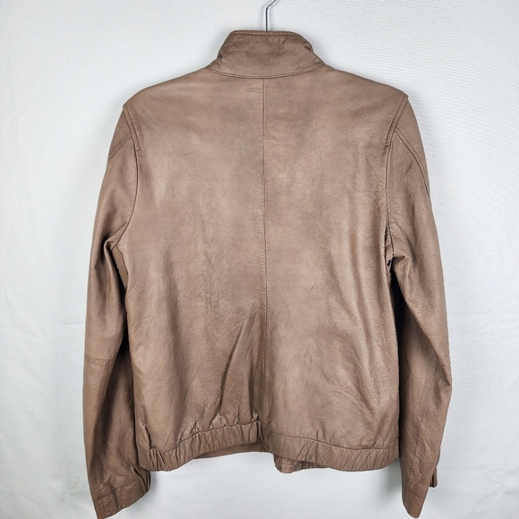 Vince 100% Leather Tan Moto Waist Cinched Jacket Size Large Neutral Biker - Picture 2 of 9